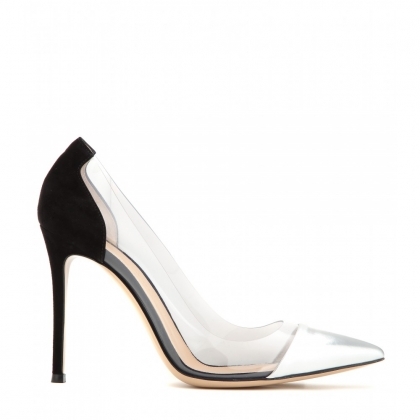 Metallic leather and transparent pumps