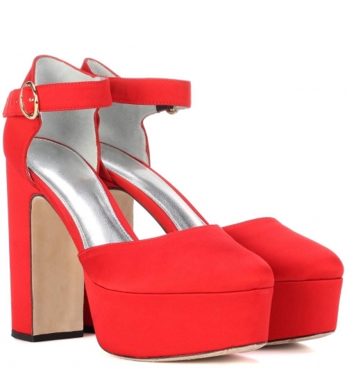 Satin red high heels