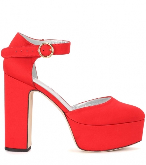 Satin red high heels