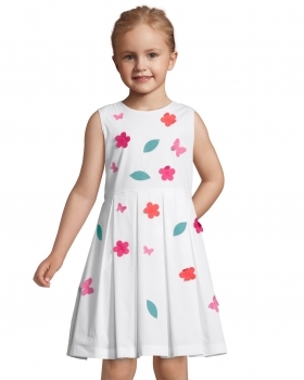Детска бяла рокля с цветни апликации