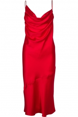 Red long satin dress