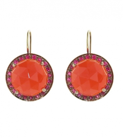 Rose Cut Carnelian Earrings with Rubies - Rose Gold