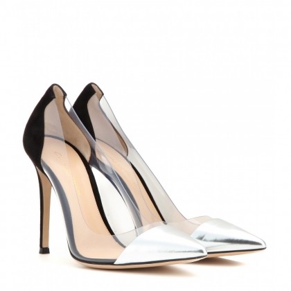 Metallic leather and transparent pumps