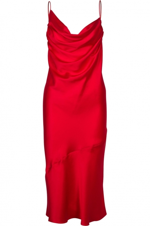 Вечерна сатенена рокля в червено