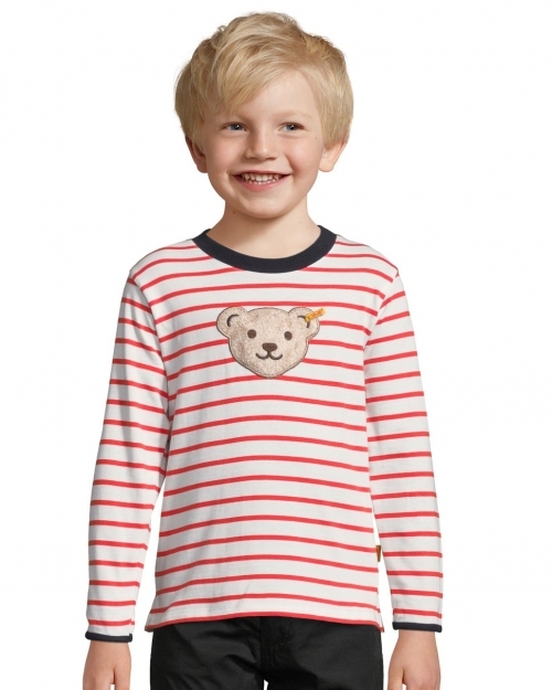 Детска блуза на райета с плюшена апликация